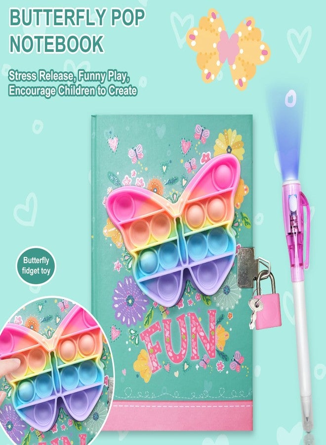 GINMLYDA Pop Girls Diary with Lock and Invisible Ink Double-end Pen, 7.5x5.4 Inch 160 Lined Page Fidget Butterfly Girl Journal for Kids Secret Notebook Pen Set Birthday Gifts for Girls 5 6 7 8 9 10 Years Old - Image 3